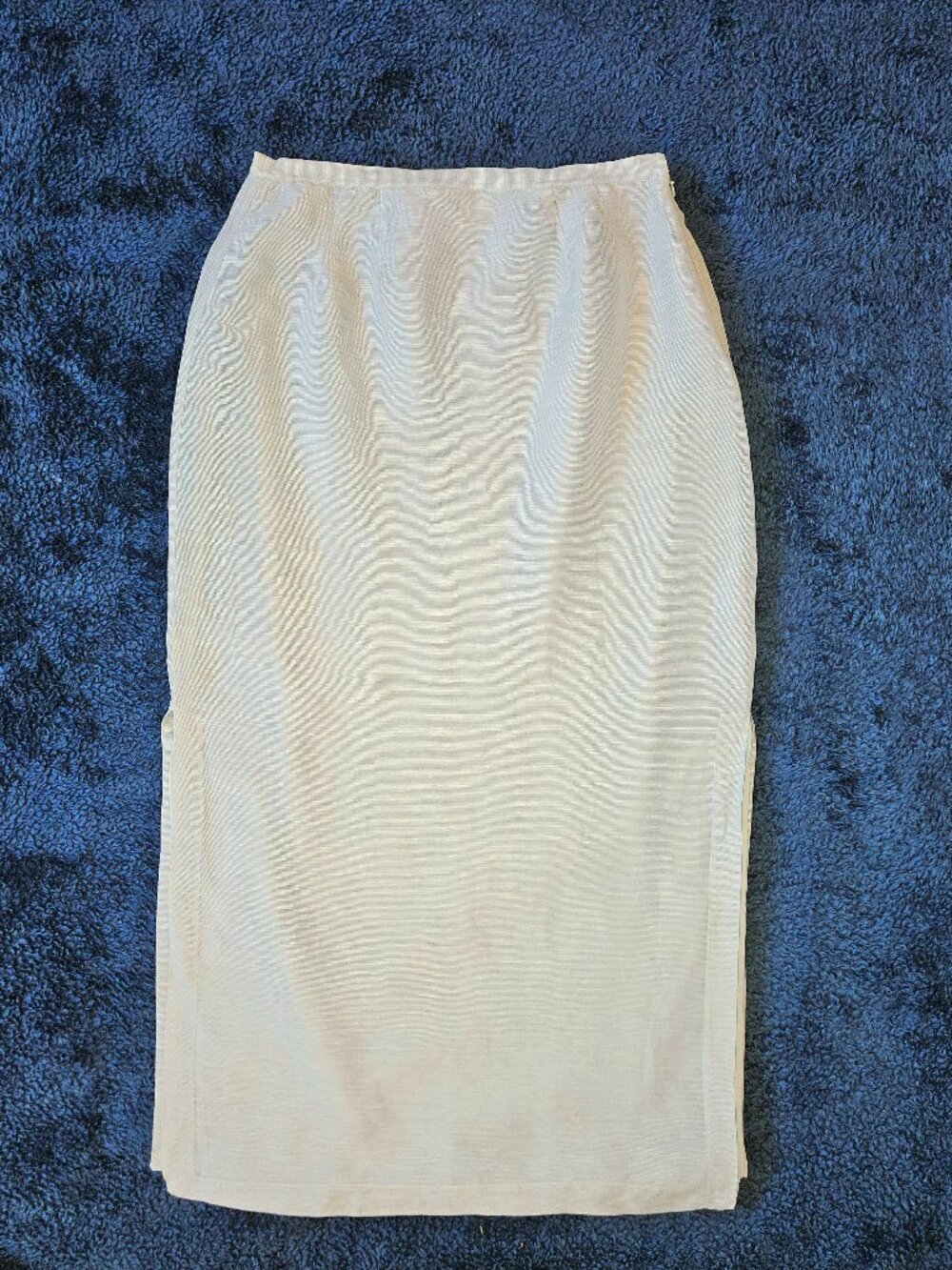 Valerie Stevens Petites VTG 90s Straight-cut Midi Skirt Light Blue Linen Silk PL
